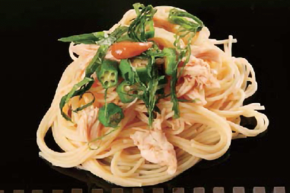 ささみと梅オクラのあっさりパスタ